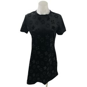 Possessed Black Floral Velvet Jacquard Short Sleeve Crewneck A Line Mini Dress S
